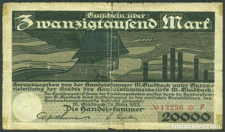 International Banknotes: ALEMANIA (M&ouml;nchengladbach). 20000 mark 1923.
