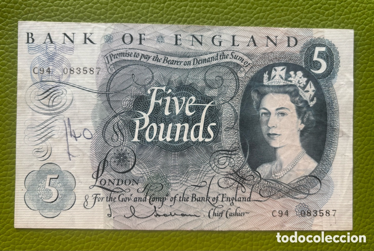 Billetes extranjeros: GRAN BRETA&Ntilde;A. 5 LIBRAS. FIVE POUNDS. 1963-1966 (JQH). ISABEL II.