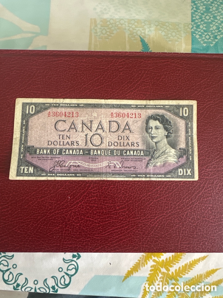 Billetes extranjeros: Billete de Canad&aacute; de 10 dollars a&ntilde;o 1954 serie cara de diablo