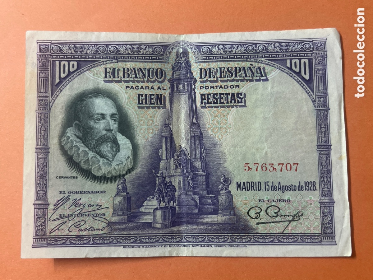 Billetes extranjeros: 169B. BILLETE - Espa&ntilde;a 100 Pesetas Cervantes 1928