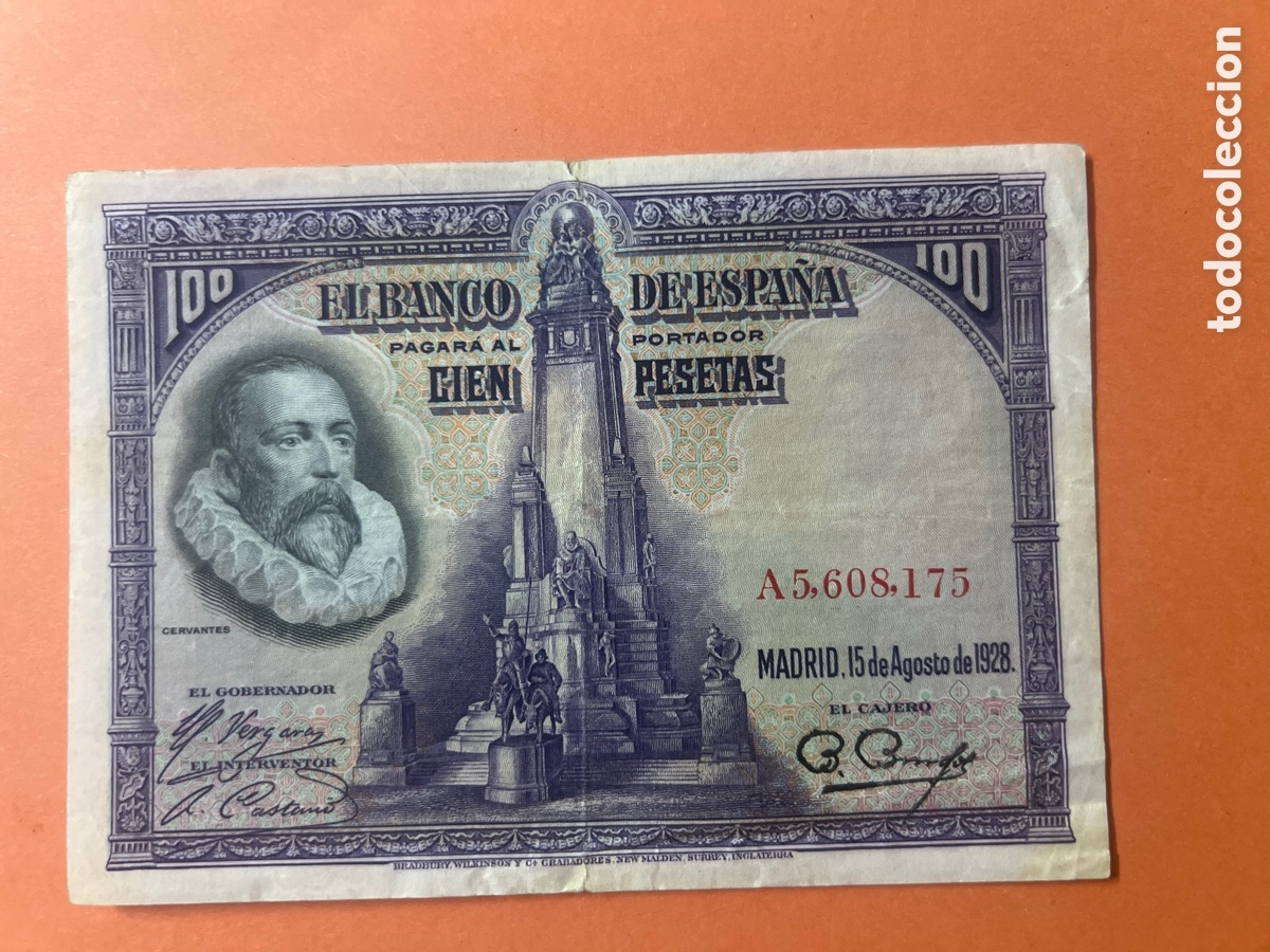 Billetes extranjeros: 177B. BILLETE - Espa&ntilde;a 100 Pesetas Cervantes 1928