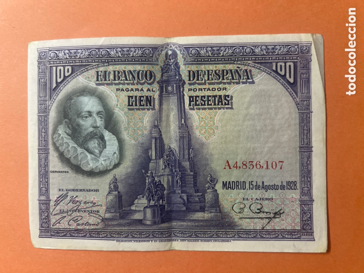 Billetes extranjeros: 181B. BILLETE - Espa&ntilde;a 100 Pesetas Cervantes 1928