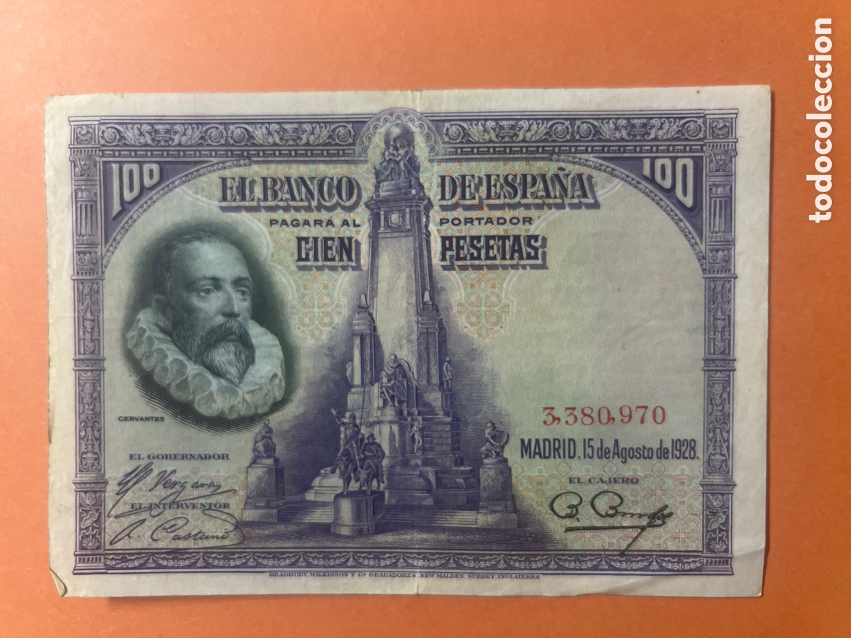Billetes extranjeros: 194B. BILLETE - Espa&ntilde;a 100 Pesetas Cervantes 1928