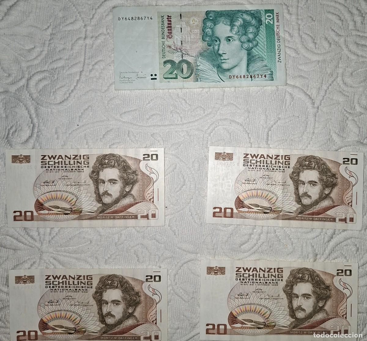 Billetes extranjeros: Billete Chelines austriacos y marcos alemanes