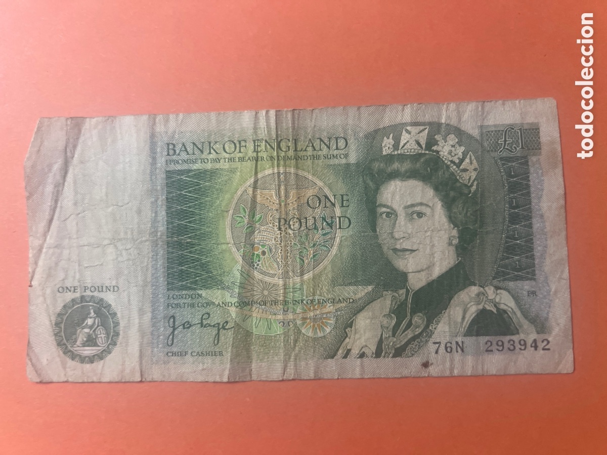 Billetes extranjeros: B202. Billete one pound. Bank of England.