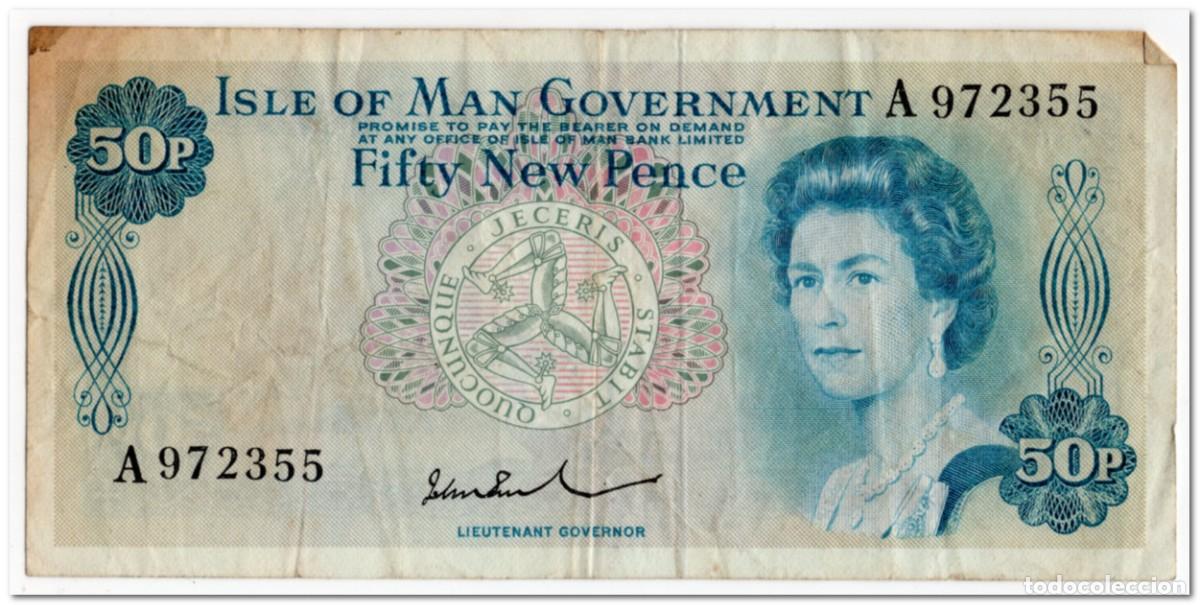 Billetes extranjeros: ISLE OF MAN,50 NEW PENCE,1972,P.28b,F-VF