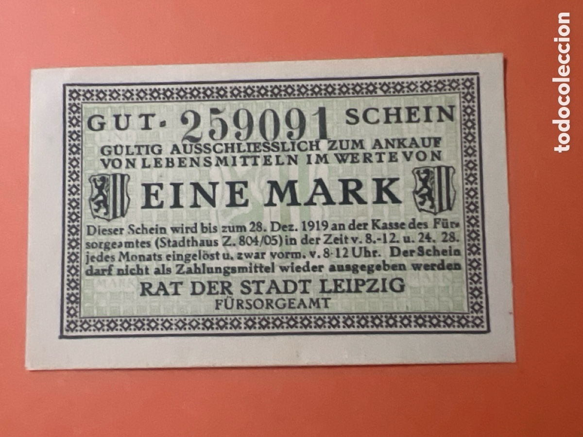 Billetes extranjeros: HB9. BILLETE - ALEMANIA - EINE MARK - 1919