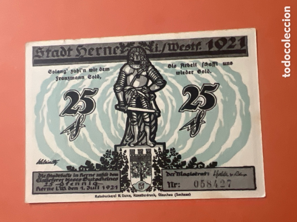 Billetes extranjeros: HB10. BILLETE - ALEMANIA - 25 Pfennig - 1921