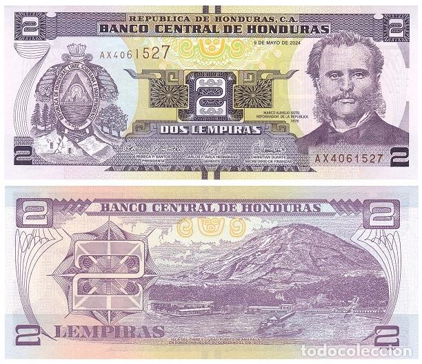 Billetes extranjeros: Billete Honduras 2 Lempiras 2024 UNC Pick 97f