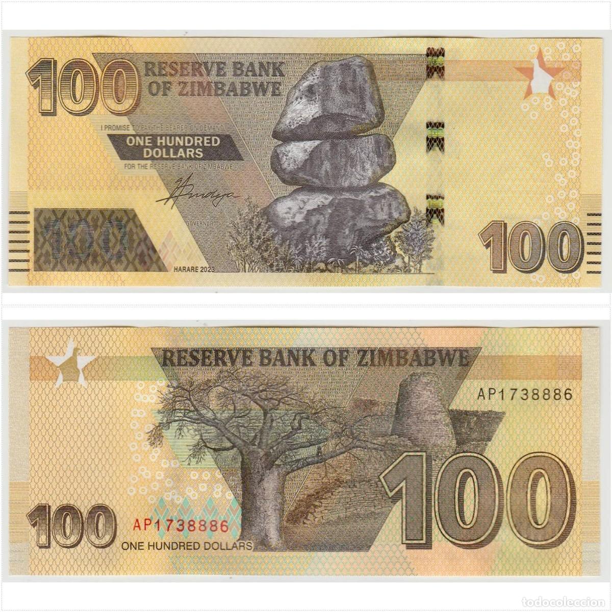 Billetes extranjeros: Zimbabue 100 D&oacute;lares 2023 n/s AP1738886 Sin Circular (el billete de la foto)