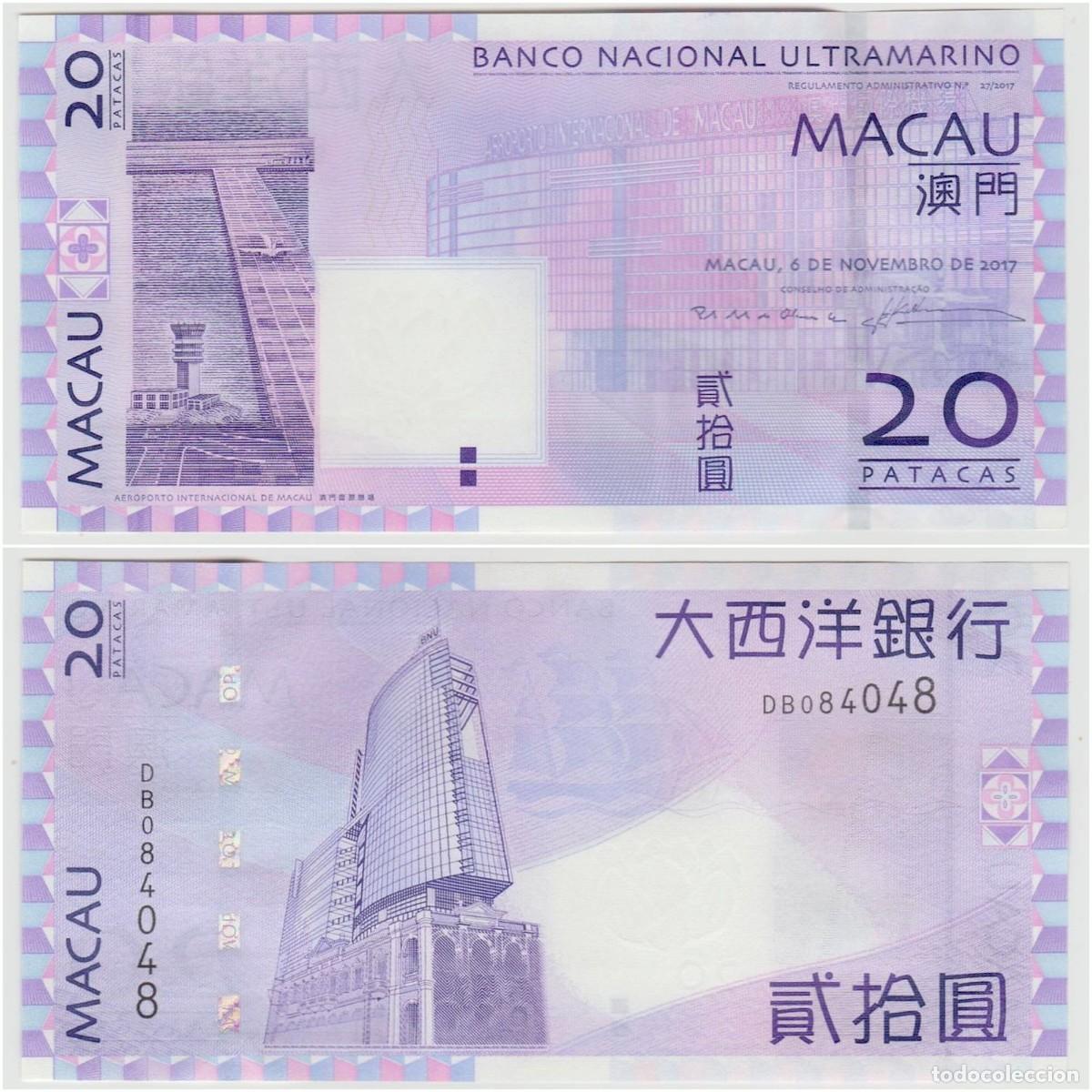 Billetes extranjeros: Macao 20 Patacas 2017 BNU n/s DB084048 Sin Circular (el billete de la foto)