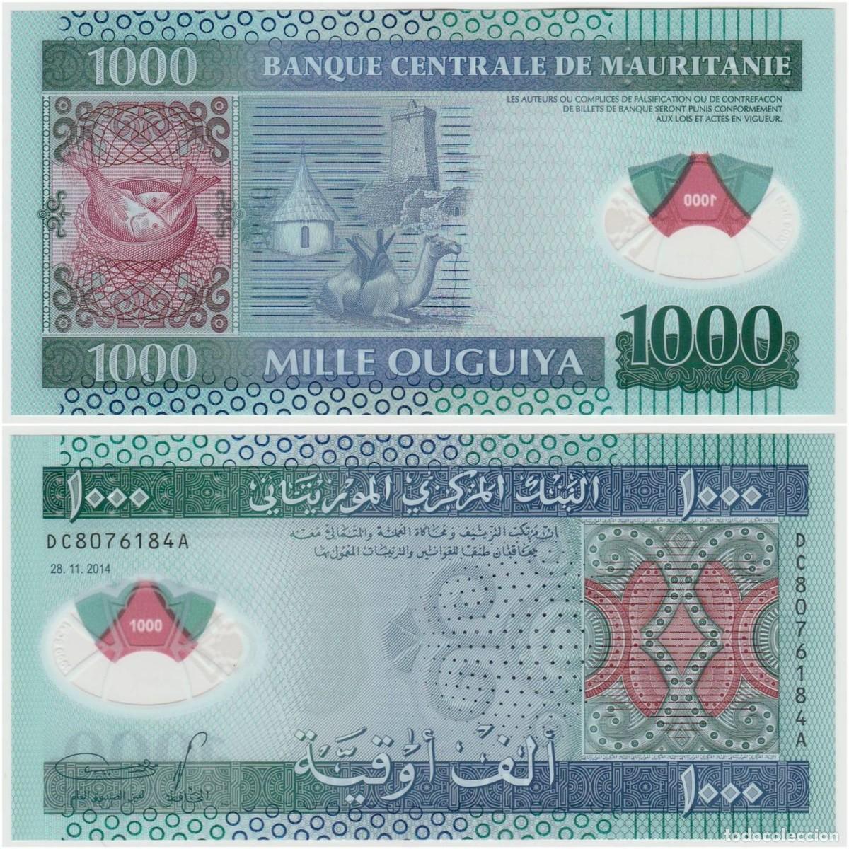 Billetes extranjeros: Mauritania 1000 Ouguiya 2014 n/s DC8076184A Pol&iacute;mero Sin Circular (el billete de la foto)