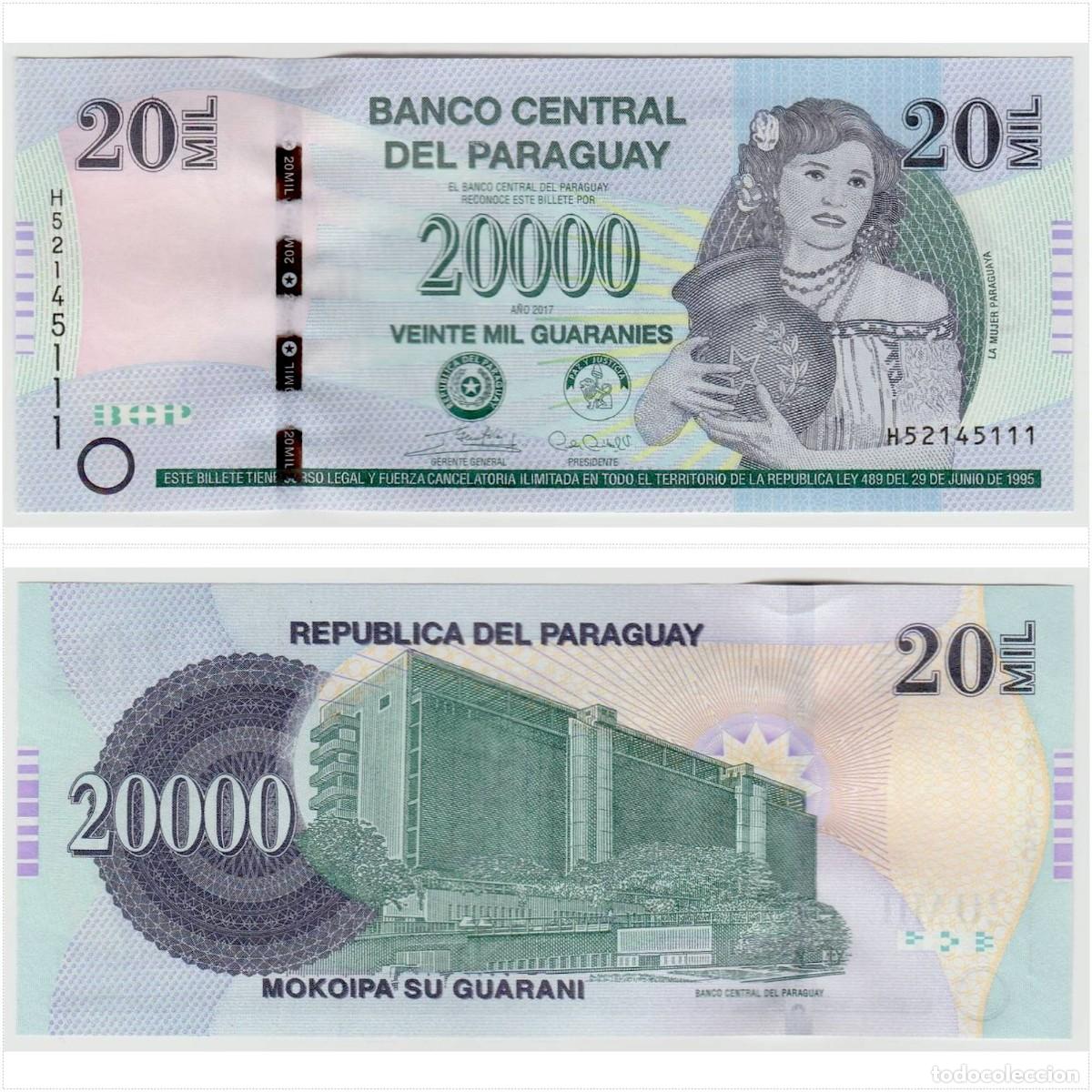 Billetes extranjeros: Paraguay 20000 Guaran&iacute;es 2017 n/s H52145111 Sin Circular (el billete de la foto)