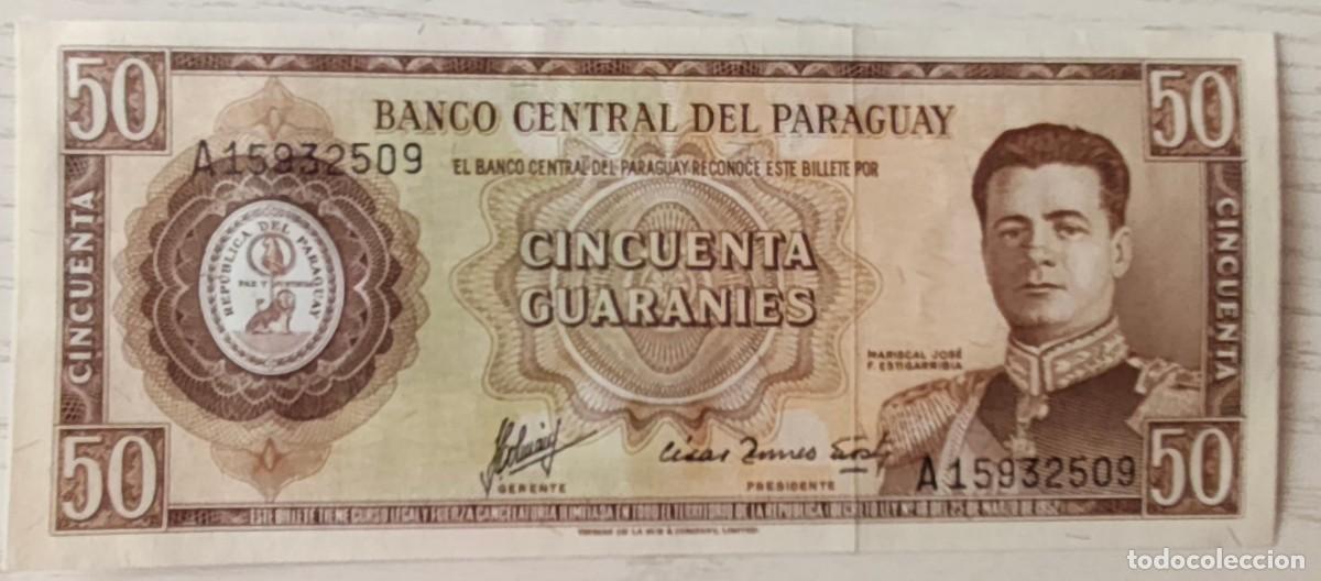 Billetes extranjeros: BILLETE DEL PARAGUAY DE 50 GUARAN&Iacute;ES - 25 de marzo de 1952 &middot; Mariscal Jos&eacute; F. Estigarribia
