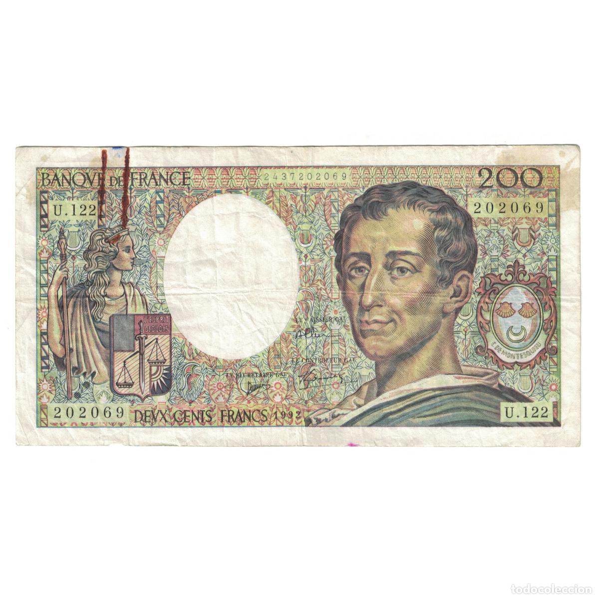 Billetes extranjeros: [#244331] Francia, 200 Francs, Montesquieu, 1992, U.122202069, BC+, Fayette:70.12b