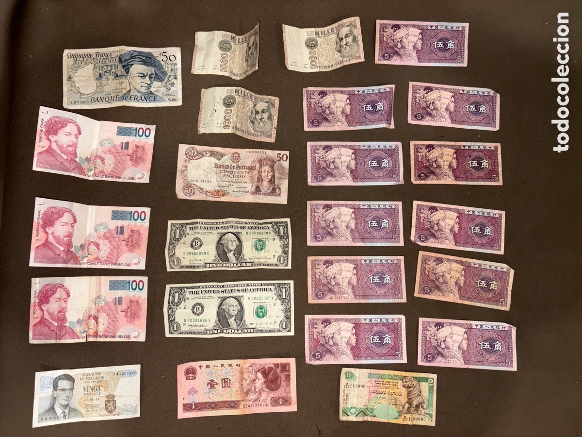 Banconote internazionali: GRAN LOTE DE 24 BILLETES DE DIFERENTES PA&Iacute;SES,VER FOTOS*FRANCIA,ITALIA,BELGICA,PORTUGAL,CHINA,AMERIC