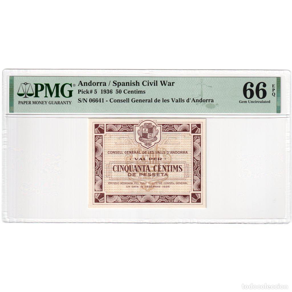 Billetes extranjeros: [#377067] Andorra, 50 Centims, 1936-12-19, UNC 66 EPQ, PMG