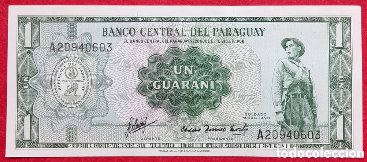 Billetes extranjeros: Billete de Paraguay 1 guaran&iacute; Pick P-193b 1963 s/c
