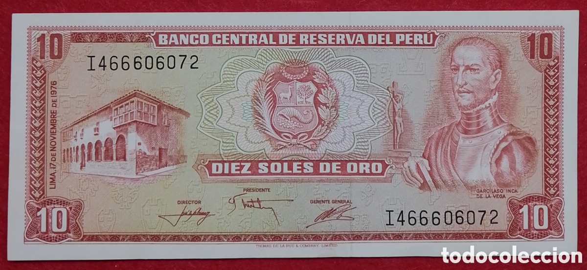 Billetes extranjeros: Billete de Per&uacute; 10 soles de oro Pick P#112 1976 s/c