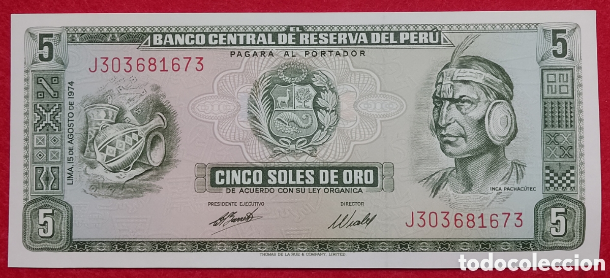 Billetes extranjeros: Billete de Per&uacute; 5 soles de oro Pick P#99c 1974