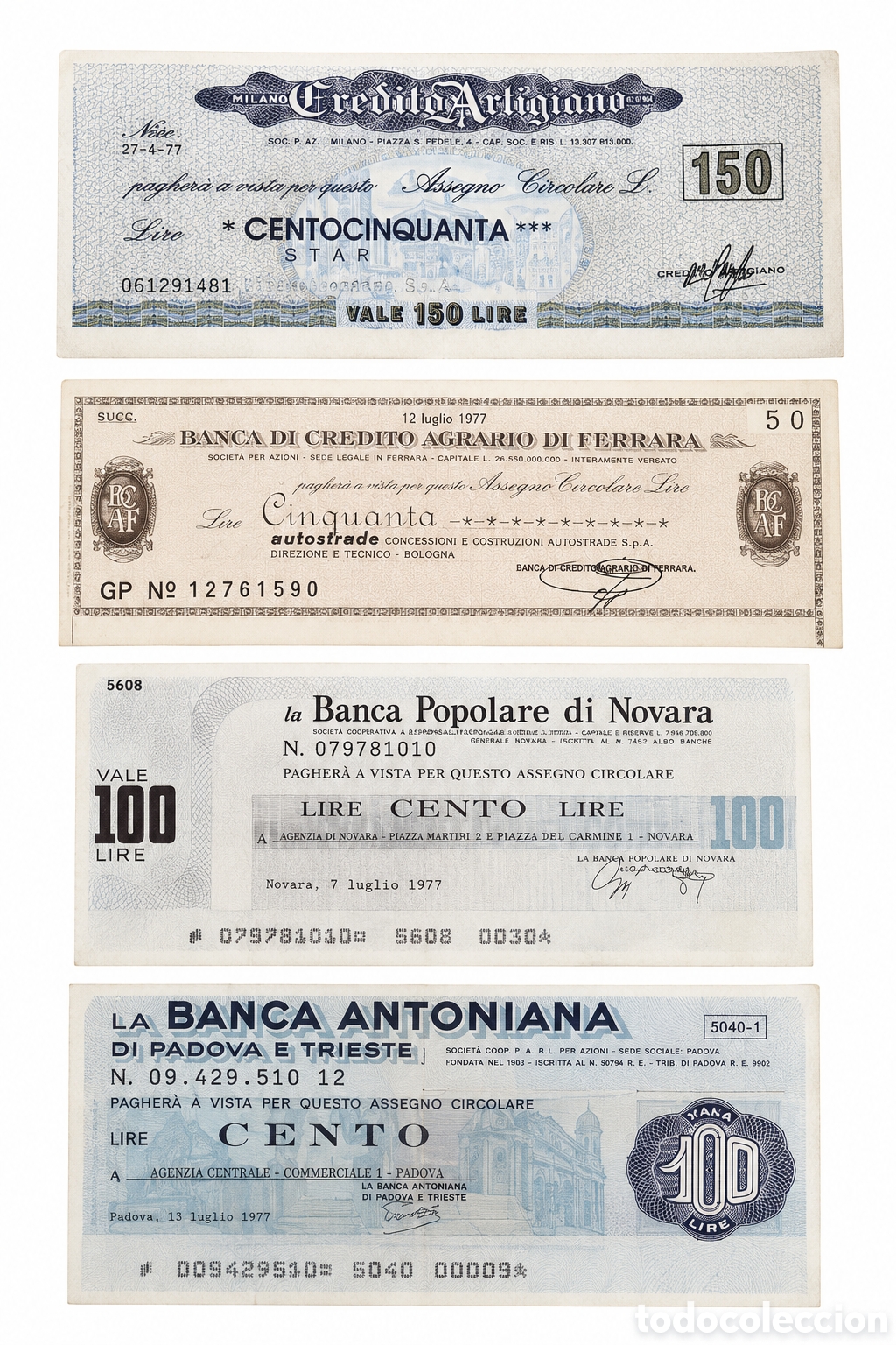 Billetes extranjeros: 4 BILLETES ITALIA DI CREDITO ARTIGIANO * AGRARIO * POPOLARE * ANTONIANA