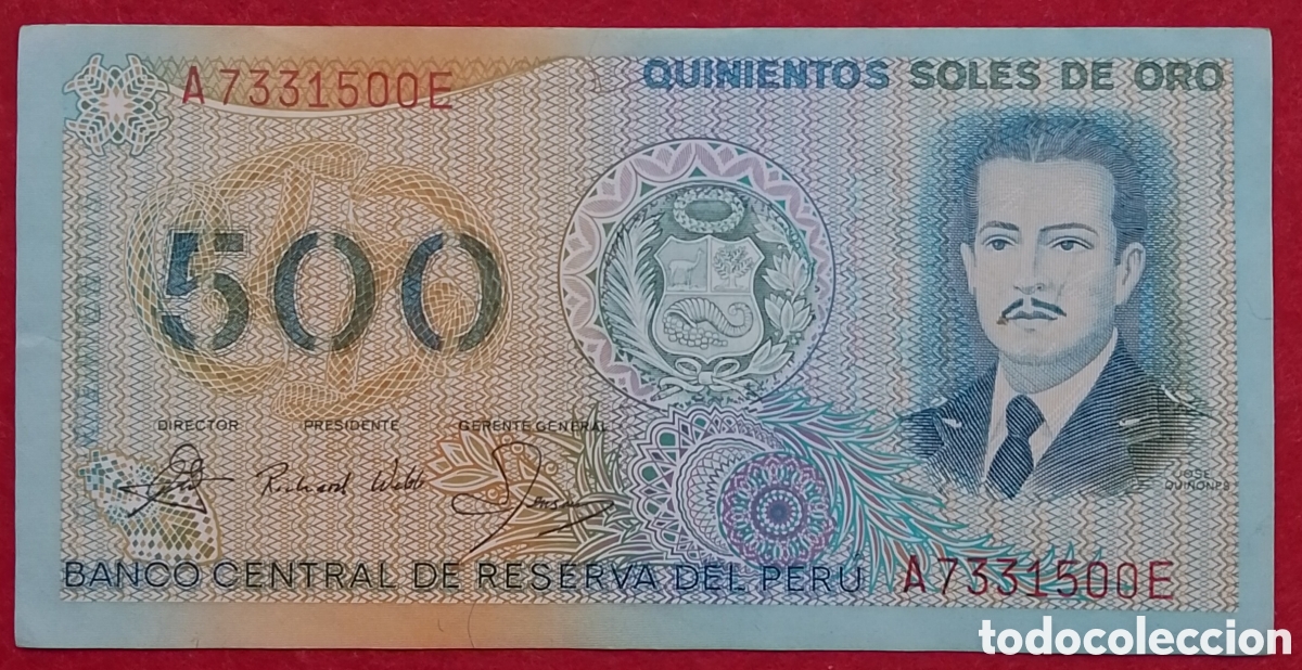 Billetes extranjeros: Billete de Per&uacute; 500 soles de oro Pick P#125a 1982 s/c
