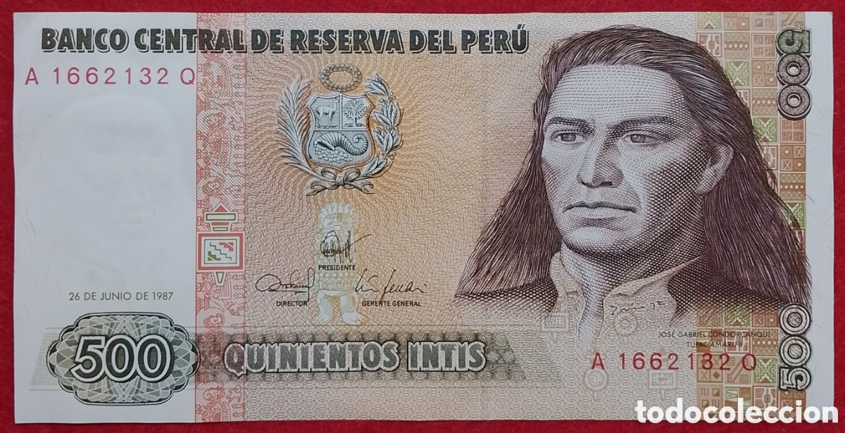 Billetes extranjeros: Billete de Per&uacute; 500 Intis Pick P#134b 1987 s/c