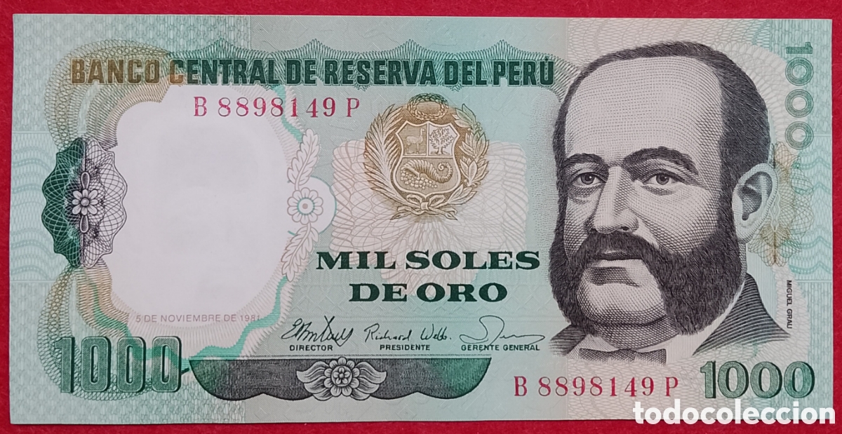 Billetes extranjeros: Billete de Per&uacute; 1000 soles de oro Pick P#122 1981 s/c