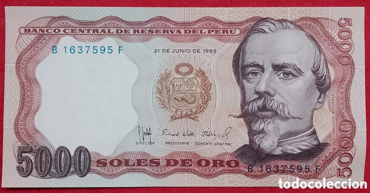 Billetes extranjeros: Billete de Per&uacute; 5000 soles de oro Pick subtipo variante P#117c 1985 s/c