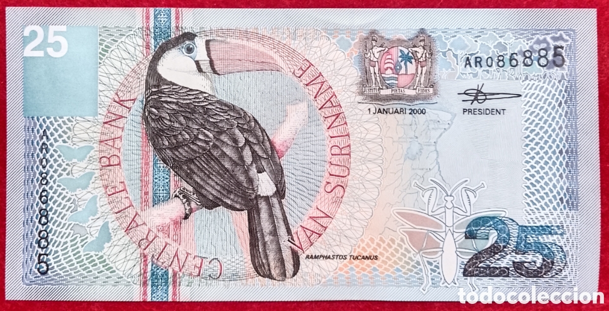 Billetes extranjeros: Billete de Suriname 25 gulden Pick P#148 2000 s/c