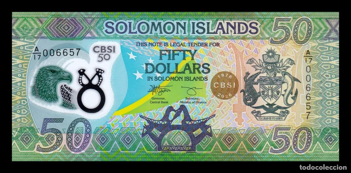 Billetes extranjeros: Islas Salom&oacute;n 50 D&oacute;lares Conmemorativo 2026 Pick 40 Nuevo Pol&iacute;mero Sc Unc