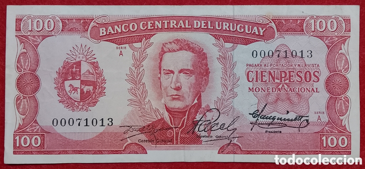 Billetes extranjeros: Billete de Uruguay 100 pesos Pick P#46 1967