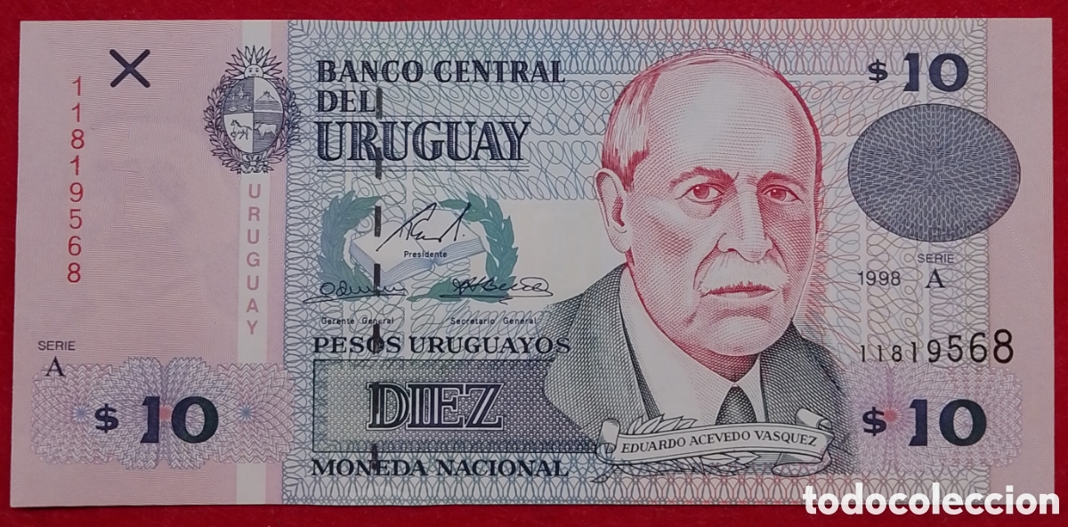 Billetes extranjeros: Billete de Uruguay 10 pesos Pick P#81a 1998 s/c