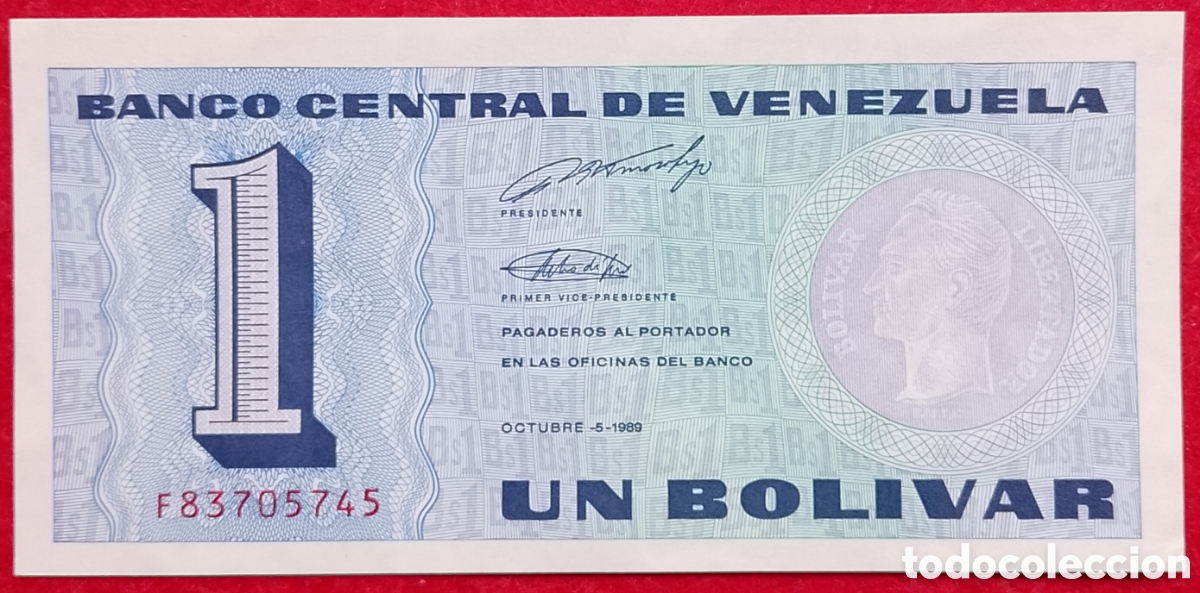 Billets internationaux: Billete de Venezuela 1 Bol&iacute;var Pick P#68 1989