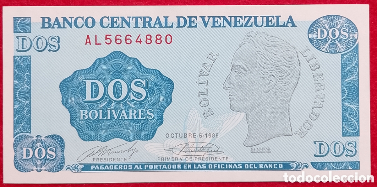 Billetes extranjeros: Billete de Venezuela 2 Bol&iacute;vares Pick P#69 1989 s/c