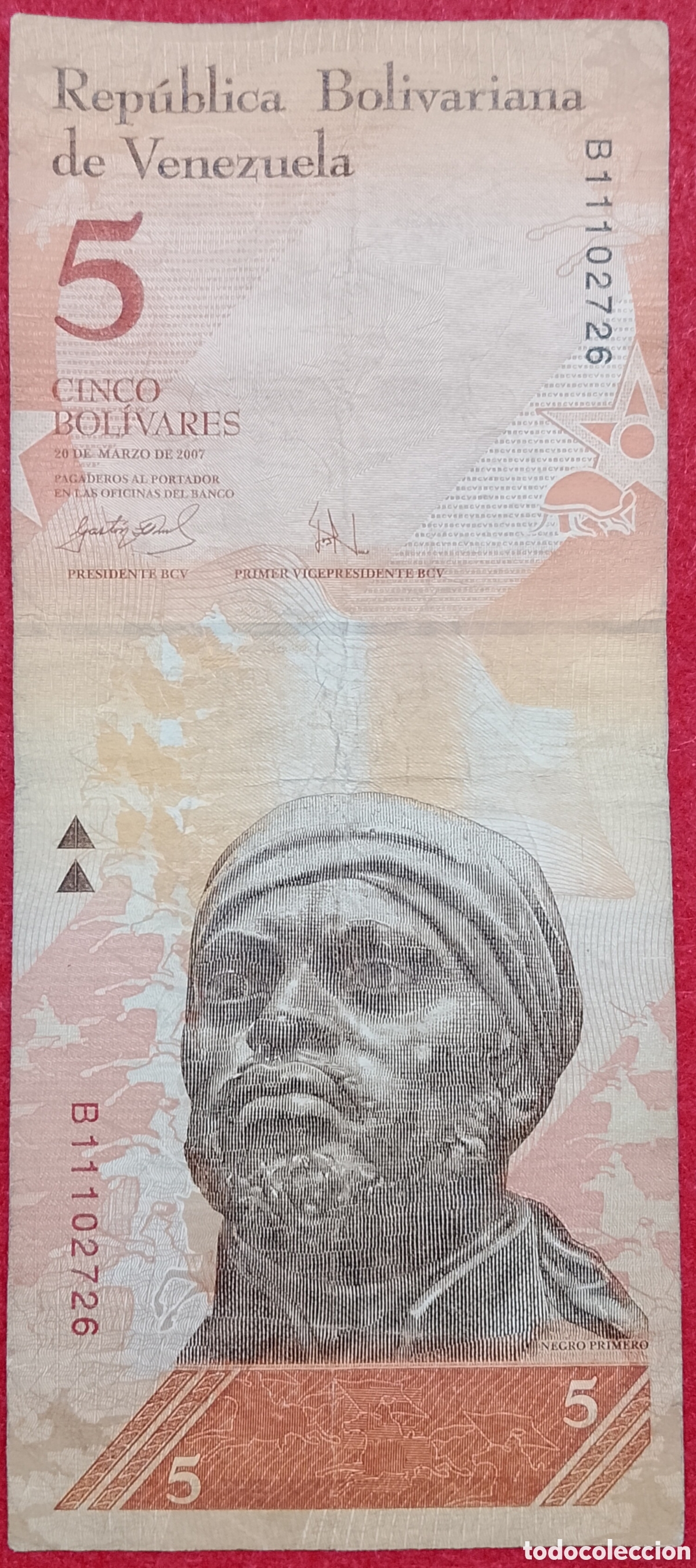 Billetes extranjeros: Billete de Venezuela 5 Bol&iacute;vares variante Pick P#89a 2007