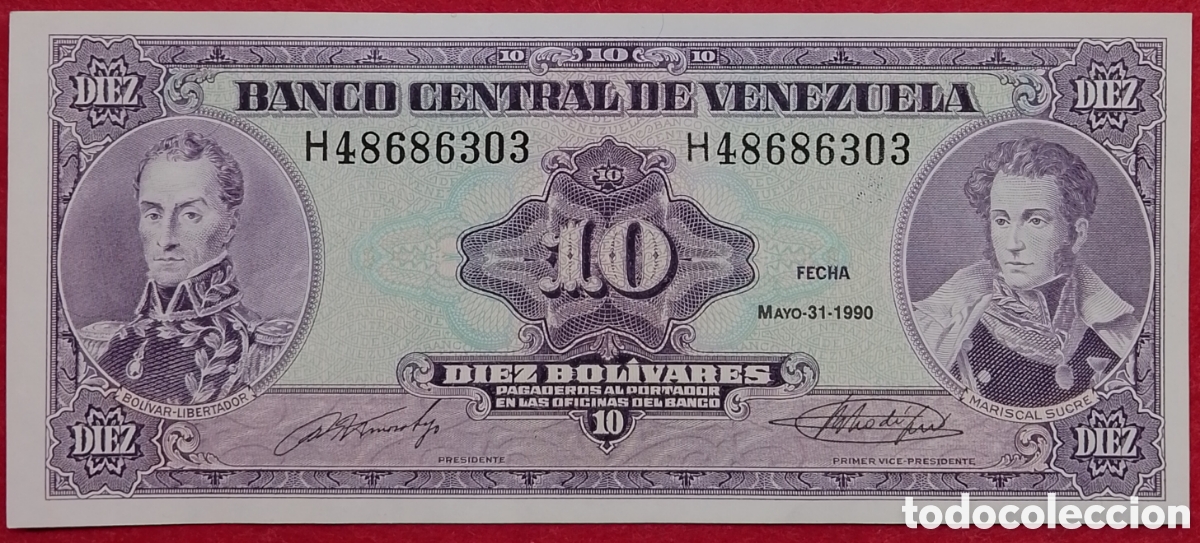 Billetes extranjeros: Billete de Venezuela 10 bol&iacute;vares Pick P#61b 1990 s/c