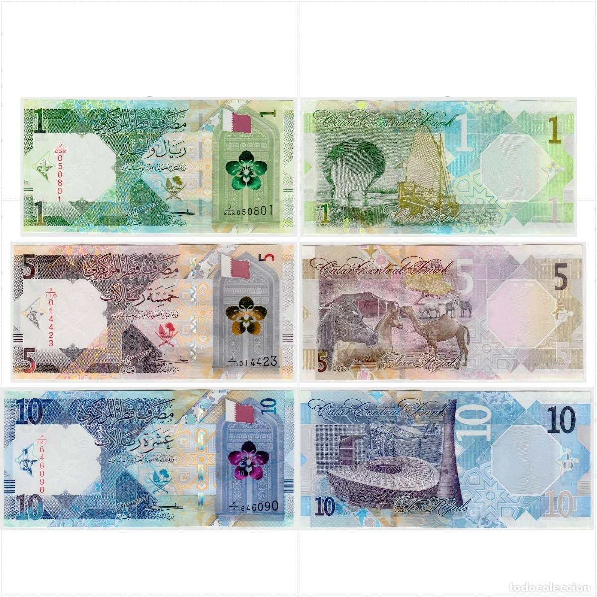 Billetes extranjeros: Qatar Set 3 pcs 1 5 y 10 Riyals 2025 (2026) Sin Circular