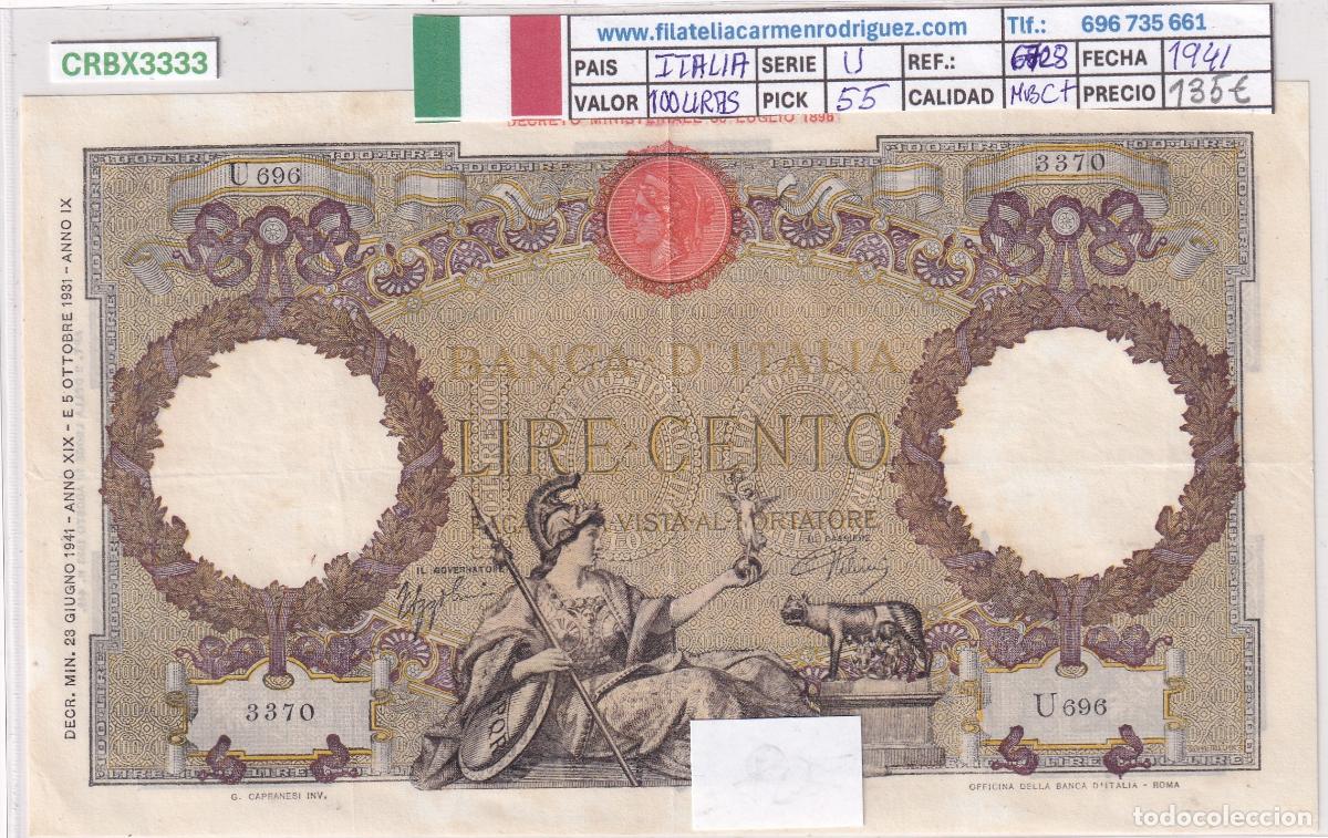 Billetes extranjeros: CRBX3333 BILLETE ITALIA 100 LIRAS 1941 SERIE U P-55 MBC+