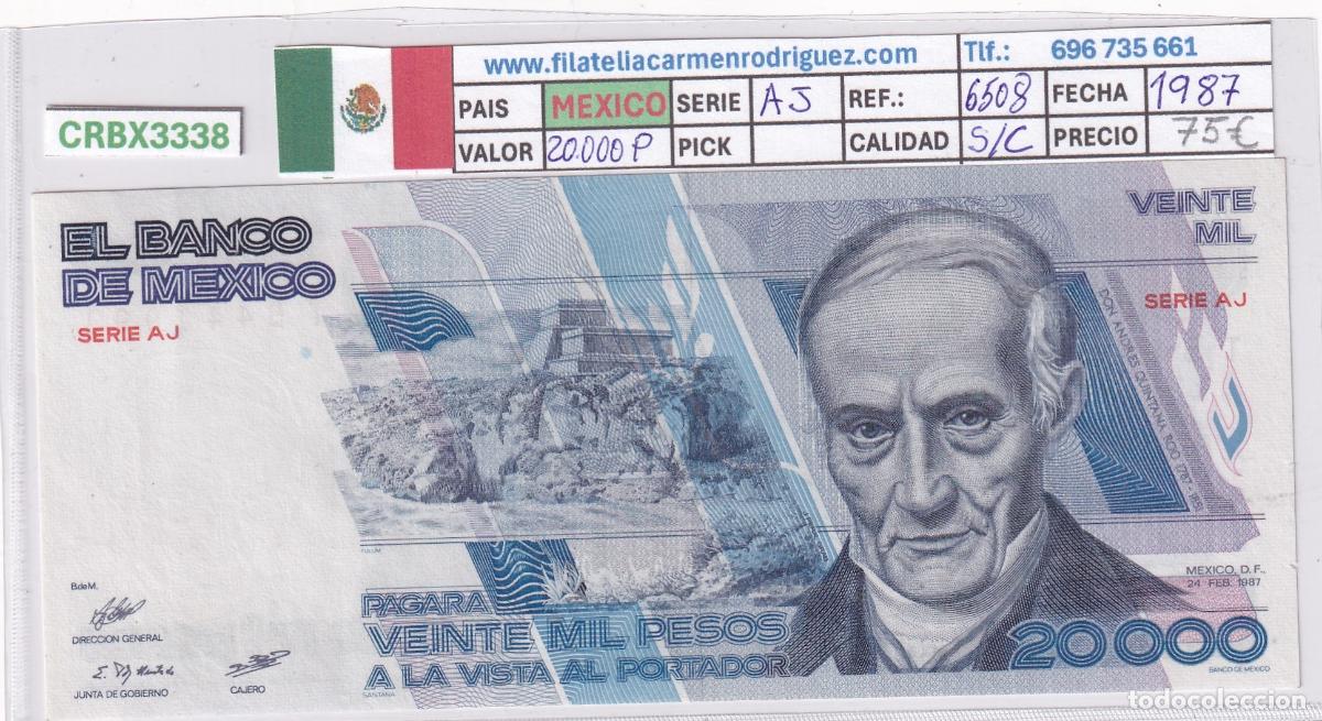 Billetes extranjeros: CRBX3338 BILLETE MEXICO 20000 PESOS 1987 SERIE AJ SIN CIRCULAR