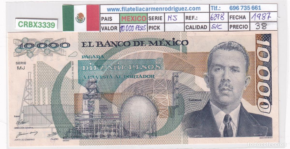 Billetes extranjeros: CRBX3339 BILLETE MEXICO 10000 PESOS 1987 SERIE MJ SIN CIRCULAR