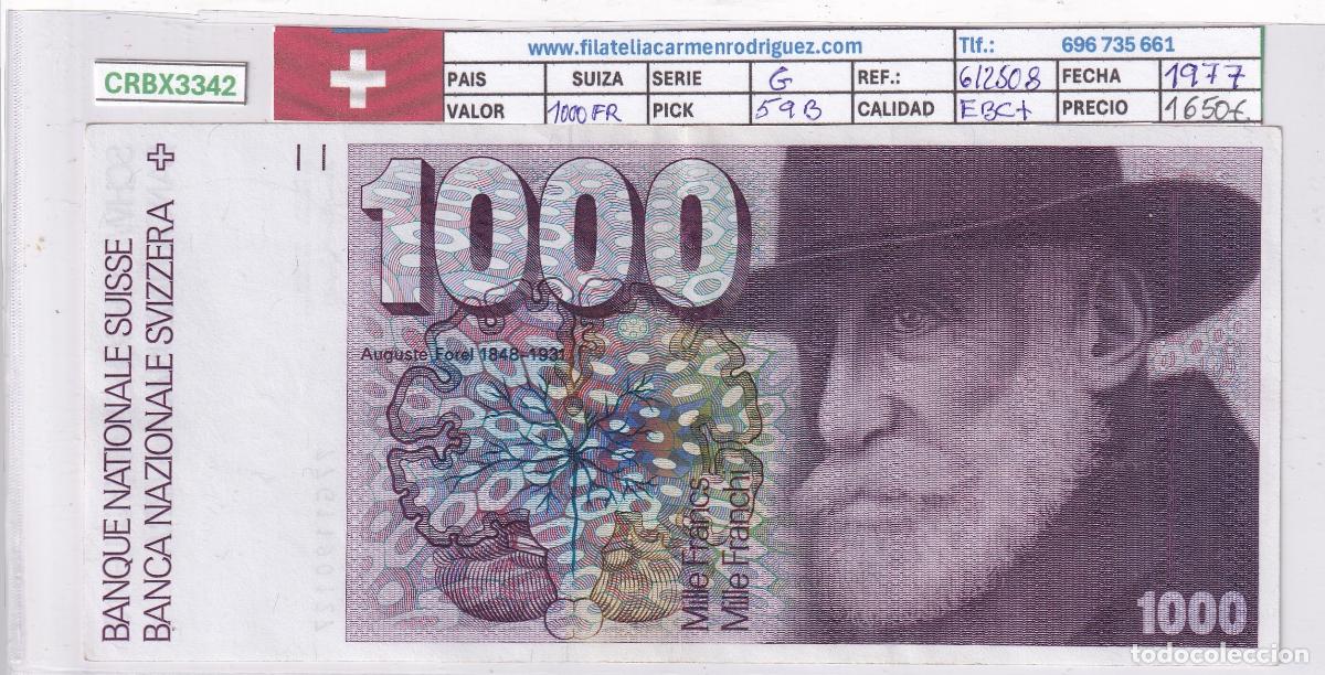Billetes extranjeros: CRBX3342 BILLETE SUIZA 1000 FRANCOS 1977 SERIE G P-59B EBC+