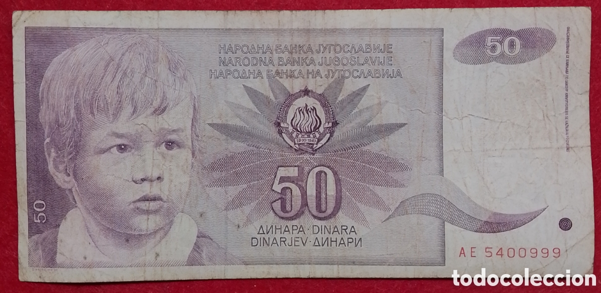 Billetes extranjeros: Billete de Yugoslavia 50 Dinares Pick P#104 1990