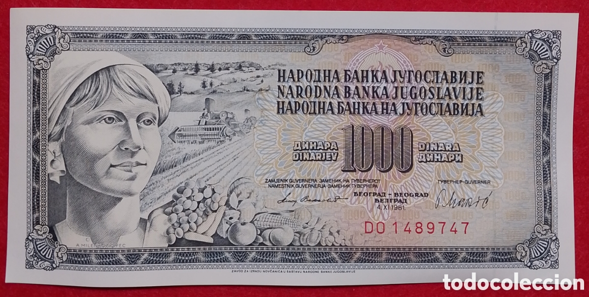 Billetes extranjeros: Billete de Yugoslavia 1000 Dinares Pick variante P#92d 1981 s/c