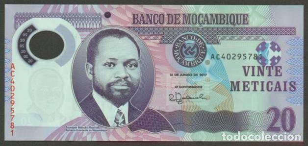 Billetes extranjeros: MOZAMBIQUE. 20 meticais 16.06.2017. POLIMERO. FAUNA. RINOCERONTE.