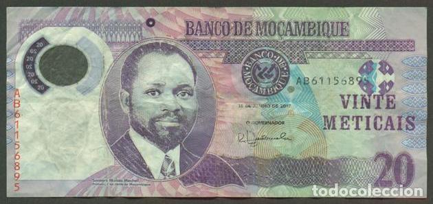 Billetes extranjeros: MOZAMBIQUE. 20 meticais 16.06.2017. POLIMERO. FAUNA. RINOCERONTE.