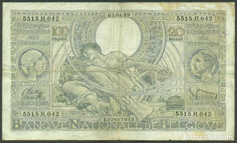Billets internationaux: BELGICA. II Guerra Mundial. 100 francs = 20 belgas 09.04. 1943.