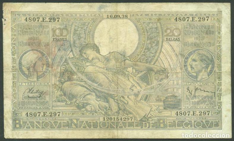International Banknotes: BELGICA.100 francs = 20 belgas 16.09.1938