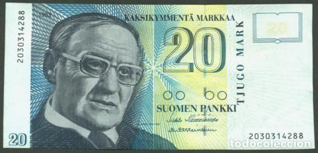 International Banknotes: FINLANDIA. 20 markkaa 1993. Pick 122. Variante de firmas.