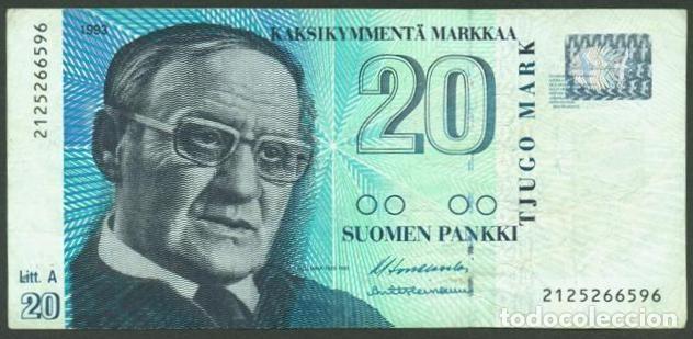 International Banknotes: FINLANDIA. 20 markkaa 1997. Pick 123. Variante de firmas.